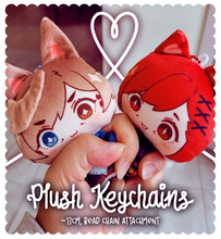 Load image into Gallery viewer, Promotional image for 13cm Plush Keychains with bead chain attachment.